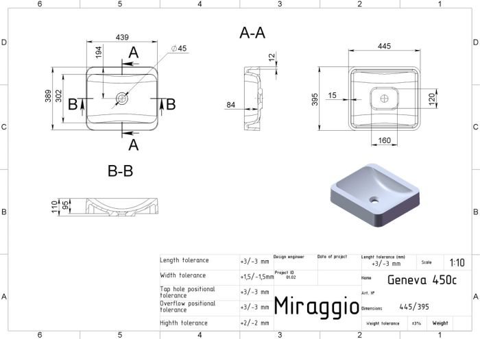 Умывальник GENEVA (MIRASOFT)