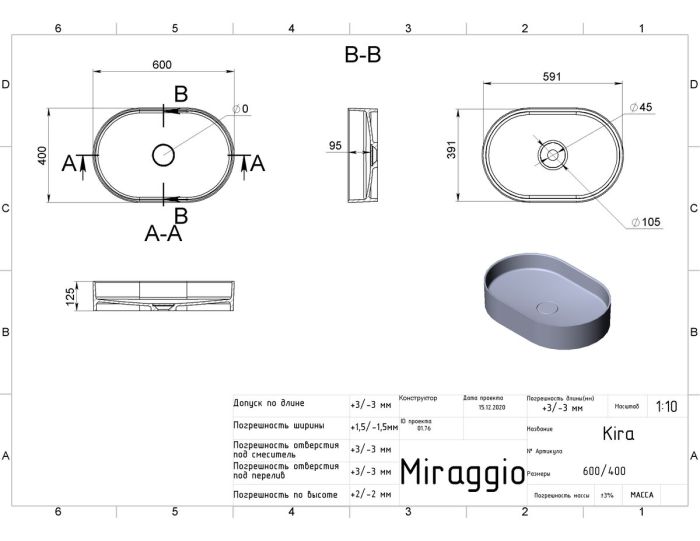 Умывальник KIRA (MIRASOFT)