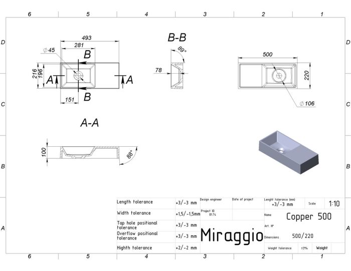 Умывальник COPPER 500 (GRAY)