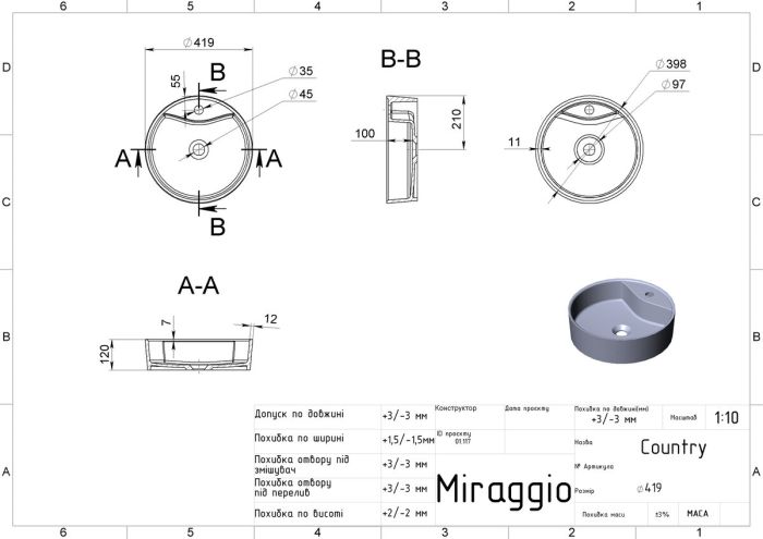 Умывальник COUNTRY (МАТТ)